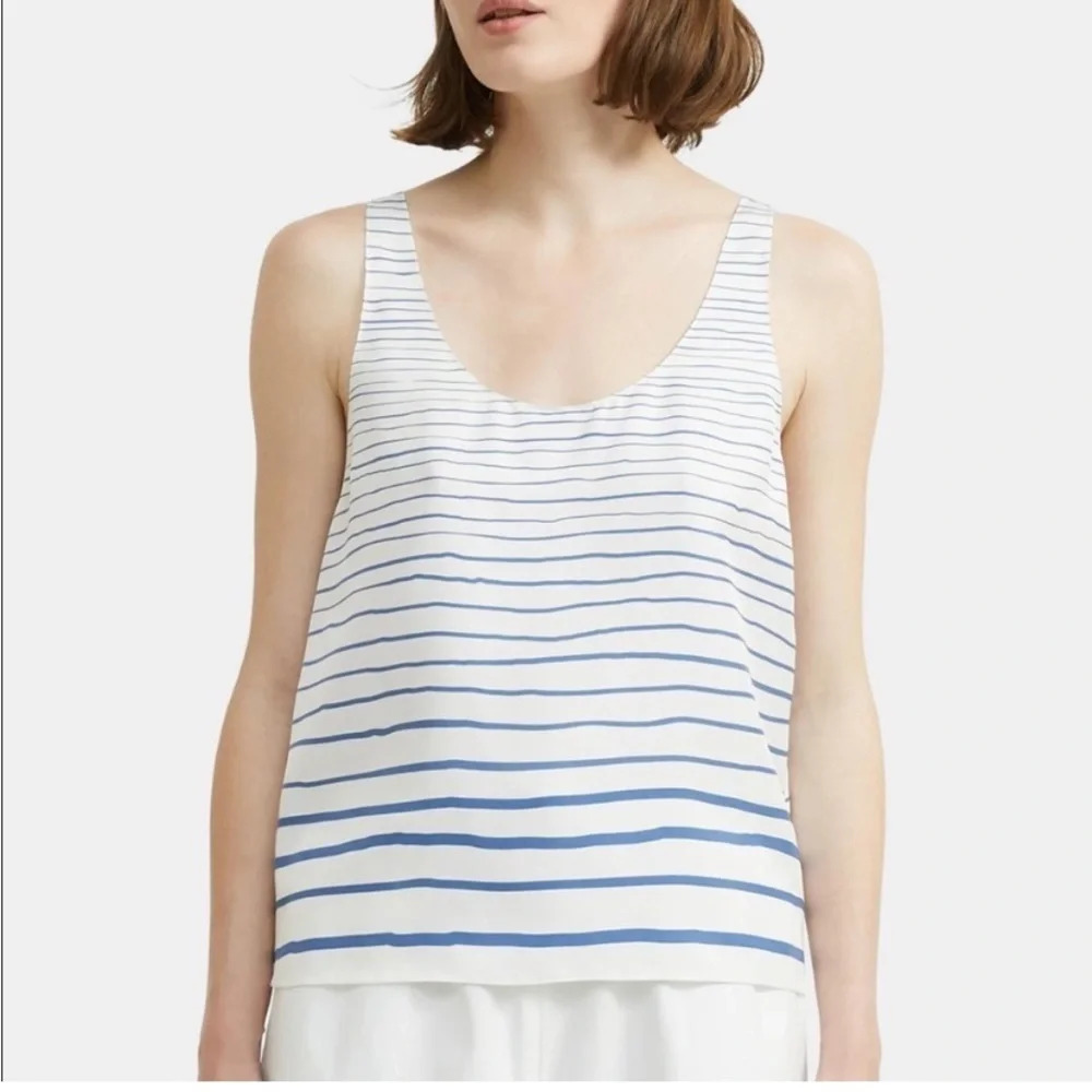 Theory NWT Silk Scoop Neck Striped Tank Top Size S